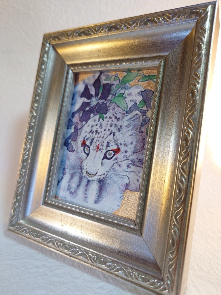 直筆ATC ユキヒョウ「花舞う」