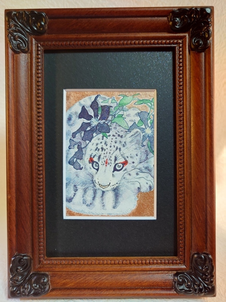 直筆ATC ユキヒョウ「花舞う」