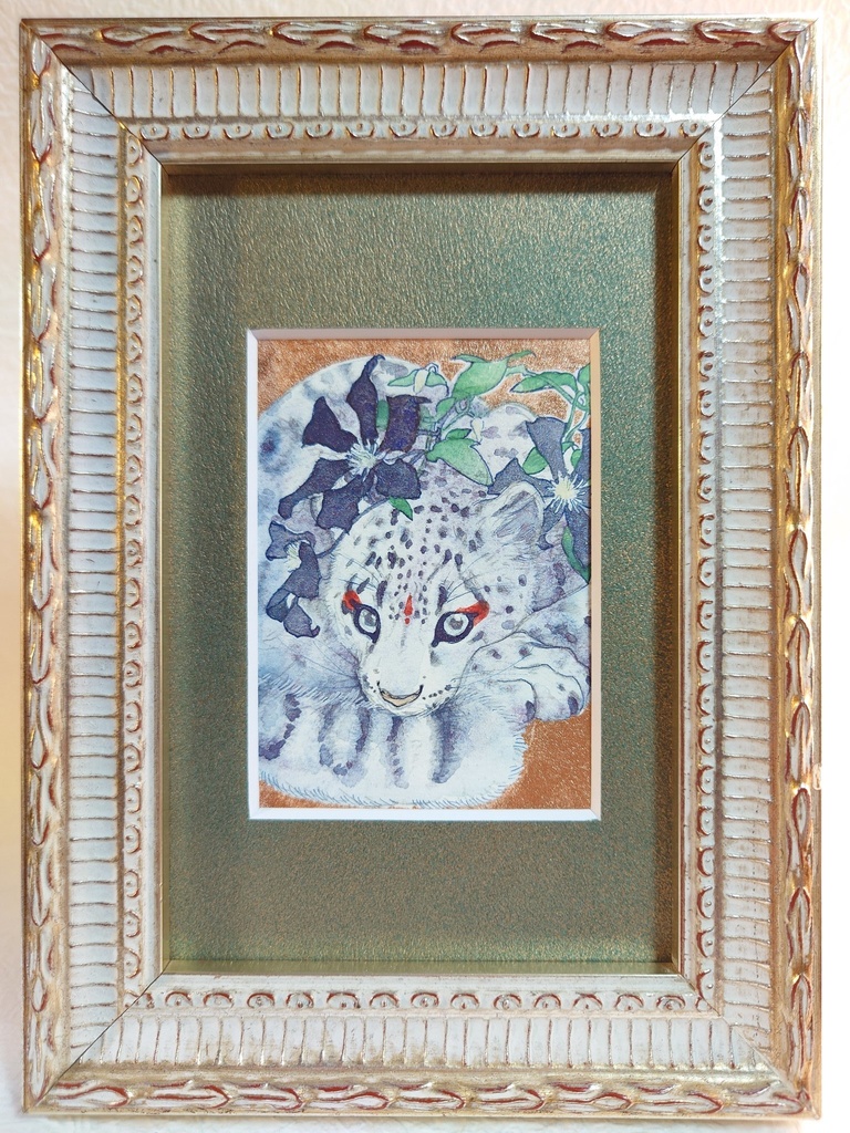 直筆ATC ユキヒョウ「花舞う」