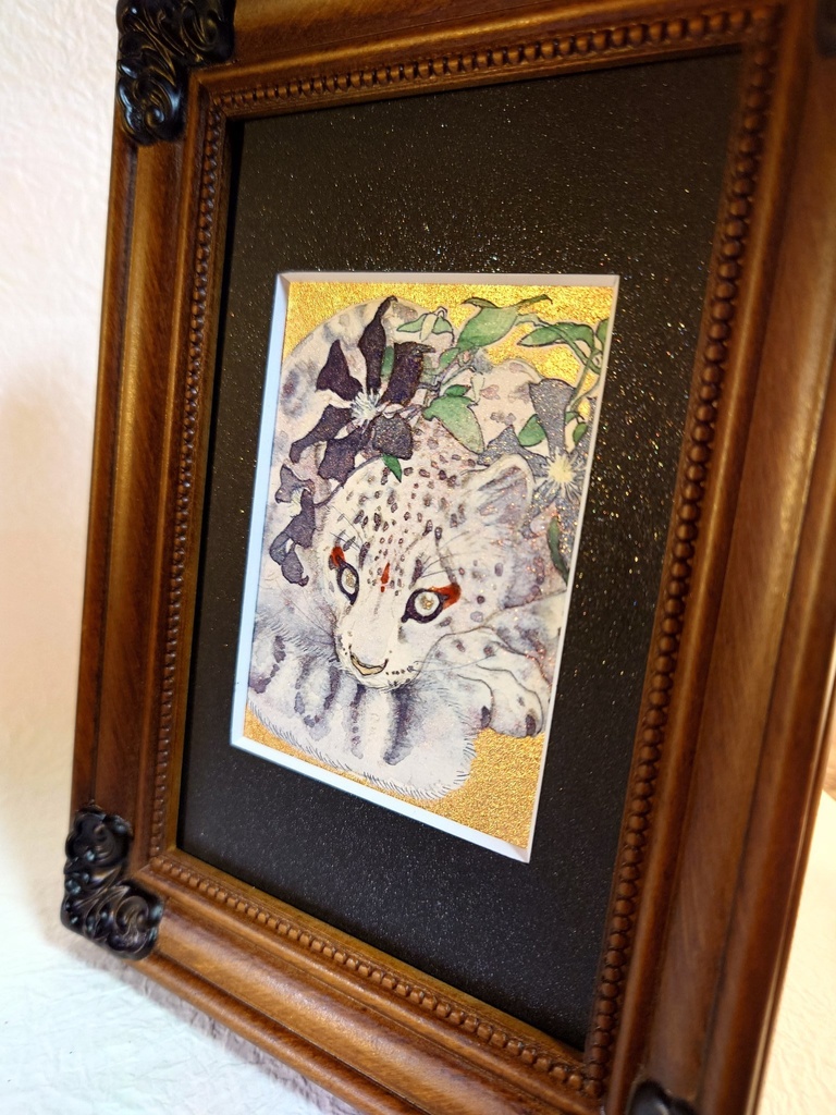 直筆ATC ユキヒョウ「花舞う」