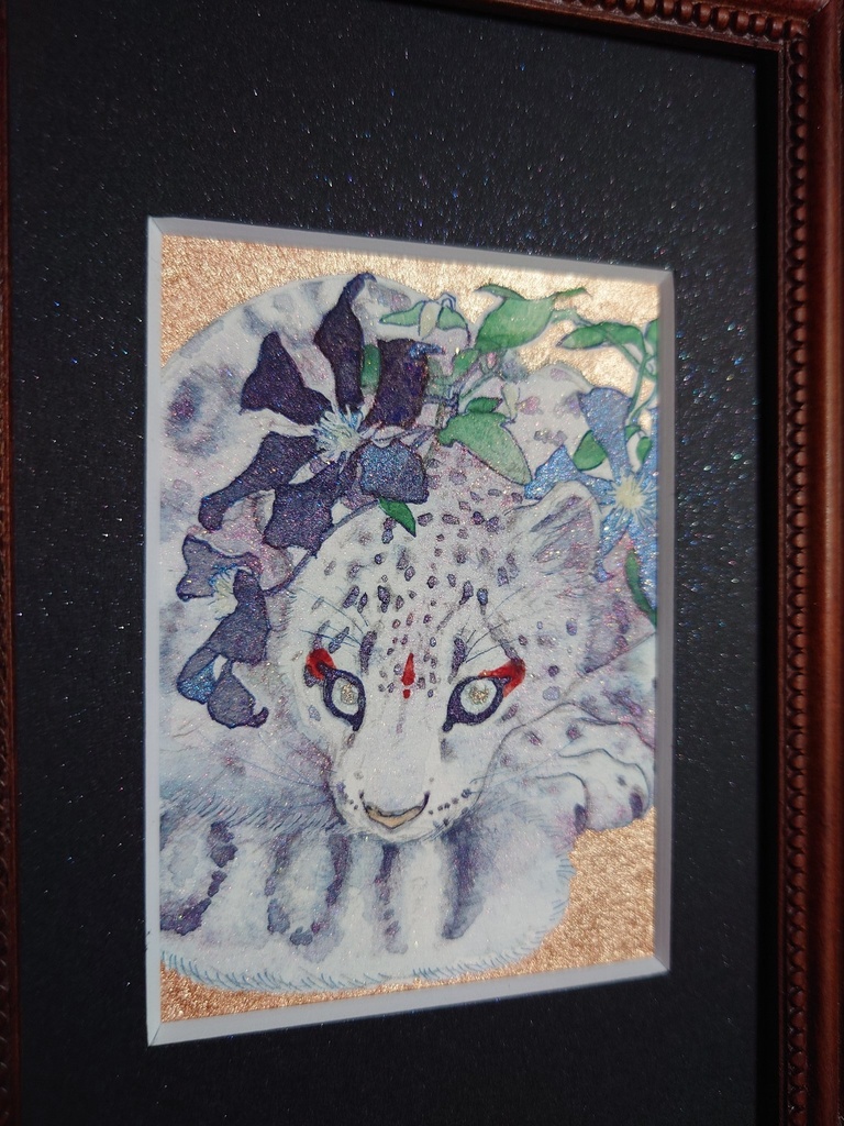 直筆ATC ユキヒョウ「花舞う」