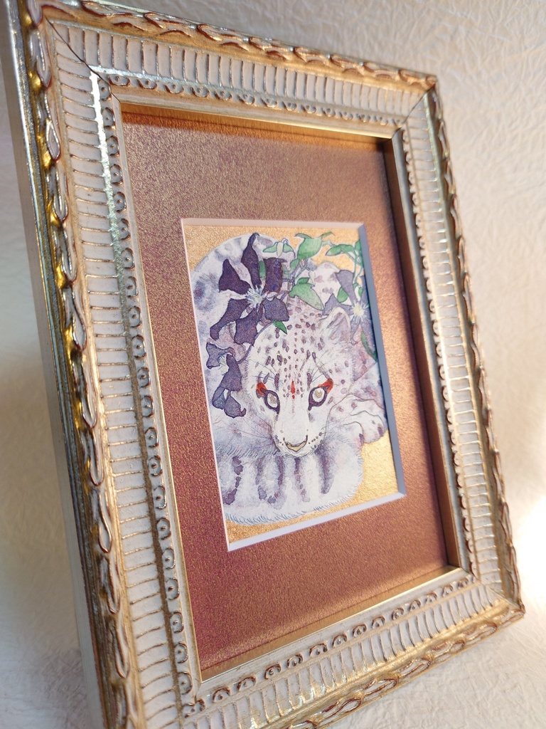 直筆ATC ユキヒョウ「花舞う」