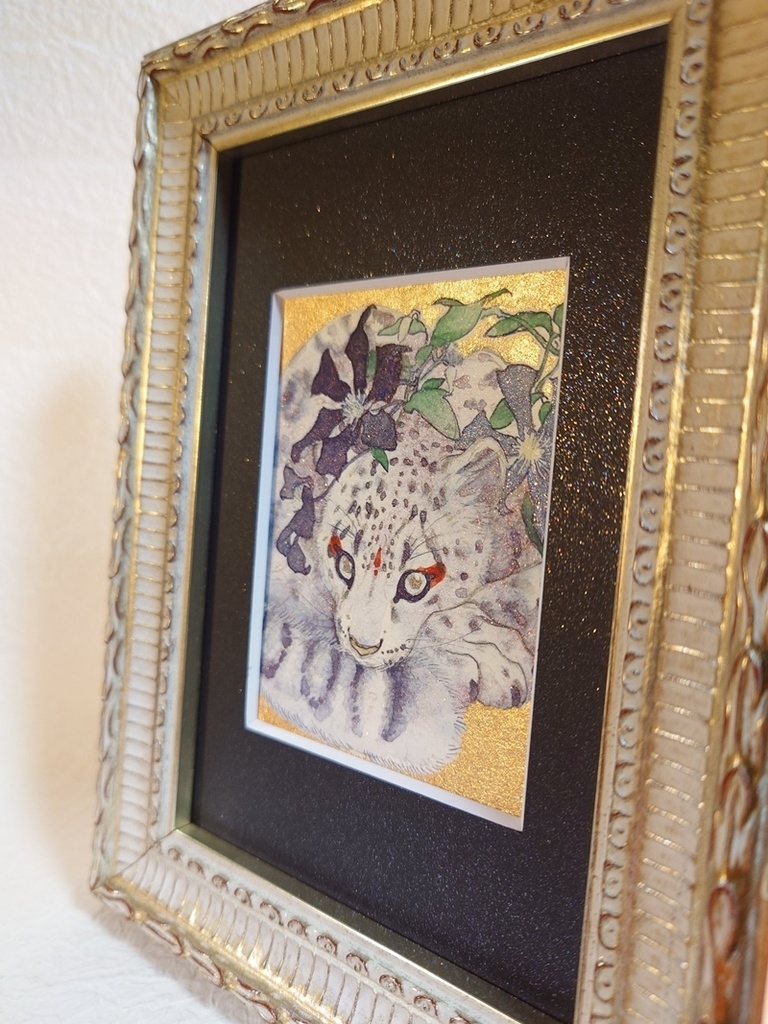 直筆ATC ユキヒョウ「花舞う」