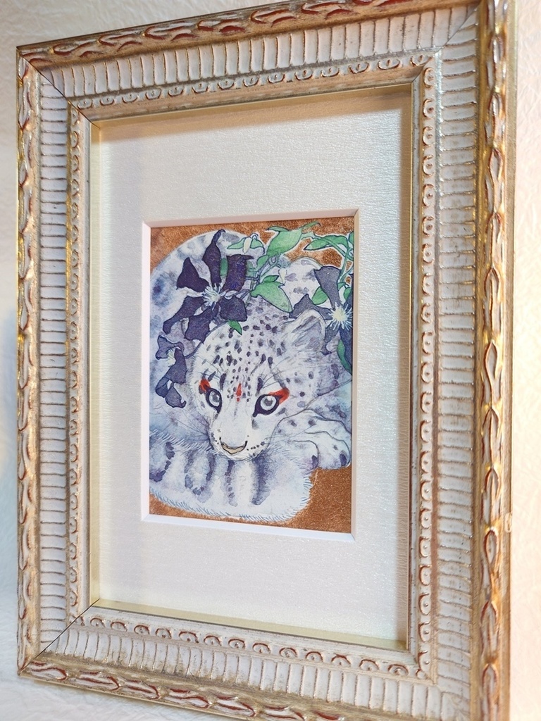 直筆ATC ユキヒョウ「花舞う」