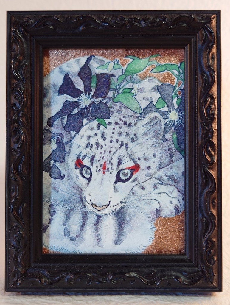 直筆ATC ユキヒョウ「花舞う」