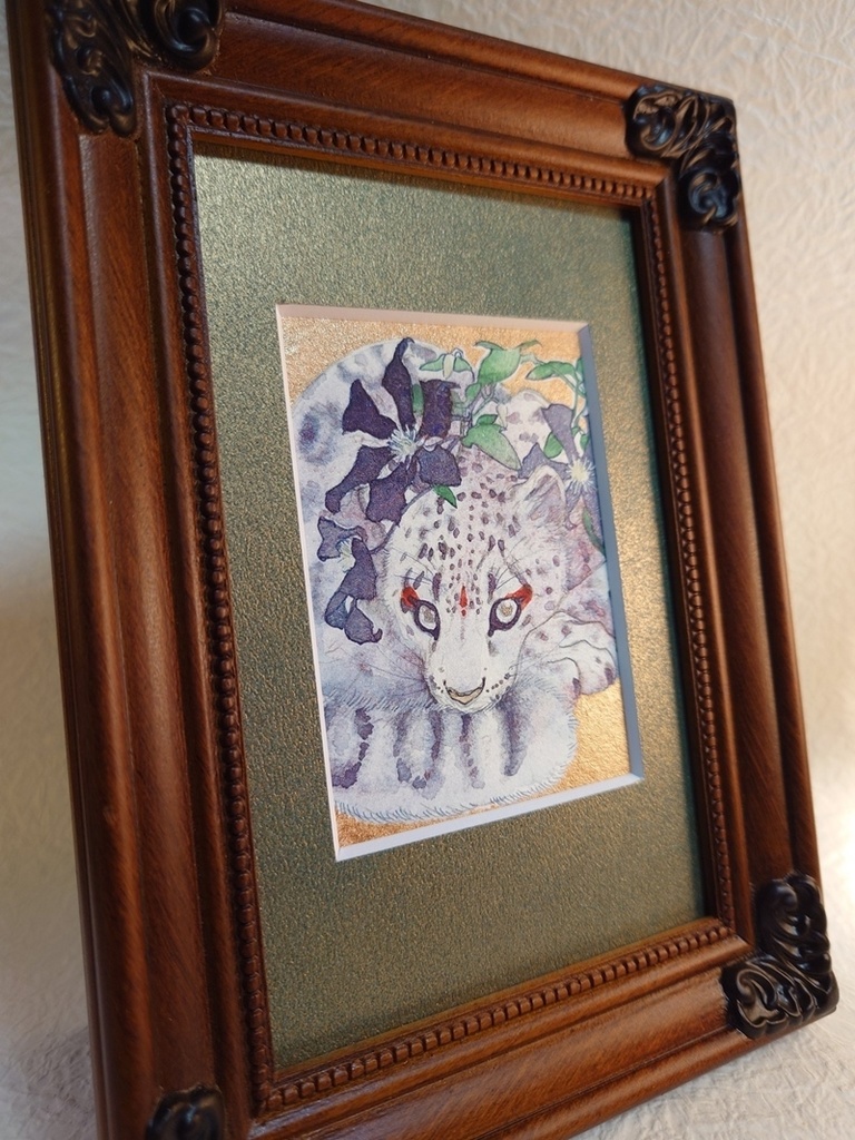 直筆ATC ユキヒョウ「花舞う」