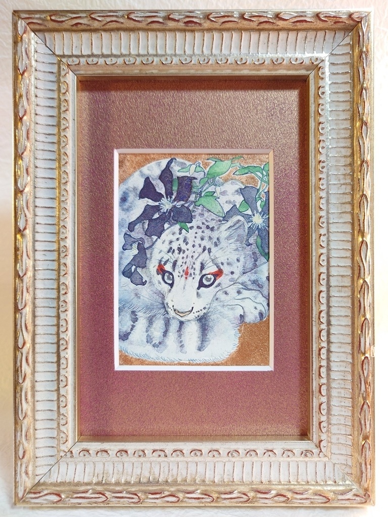 直筆ATC ユキヒョウ「花舞う」