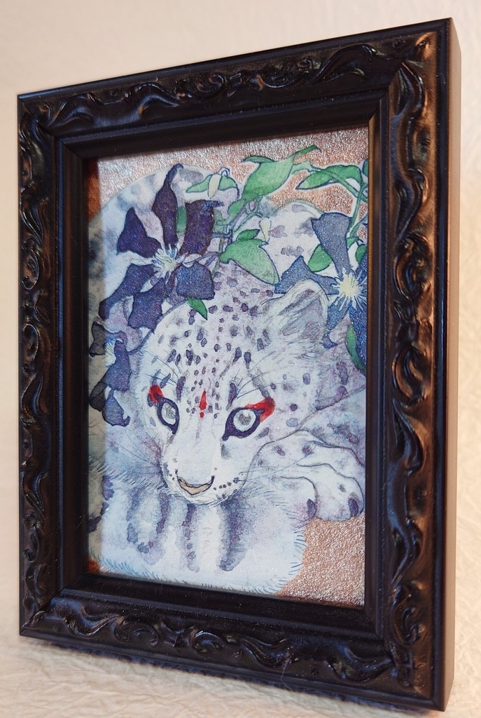 直筆ATC ユキヒョウ「花舞う」