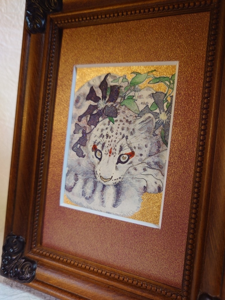 直筆ATC ユキヒョウ「花舞う」