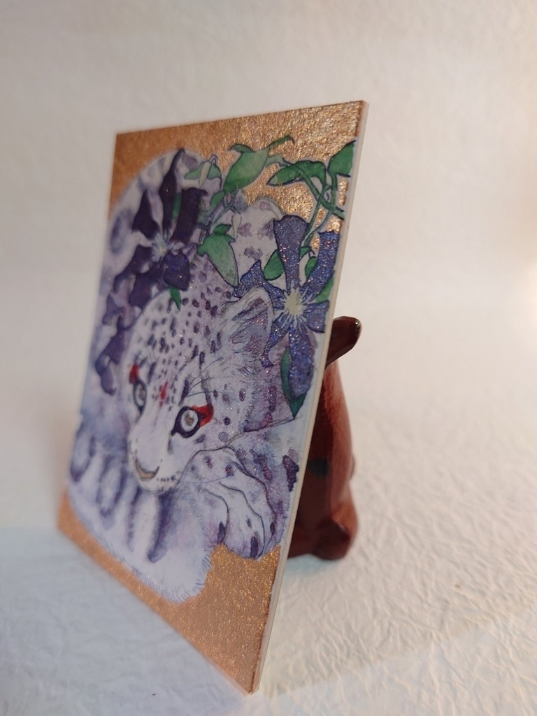 直筆ATC ユキヒョウ「花舞う」