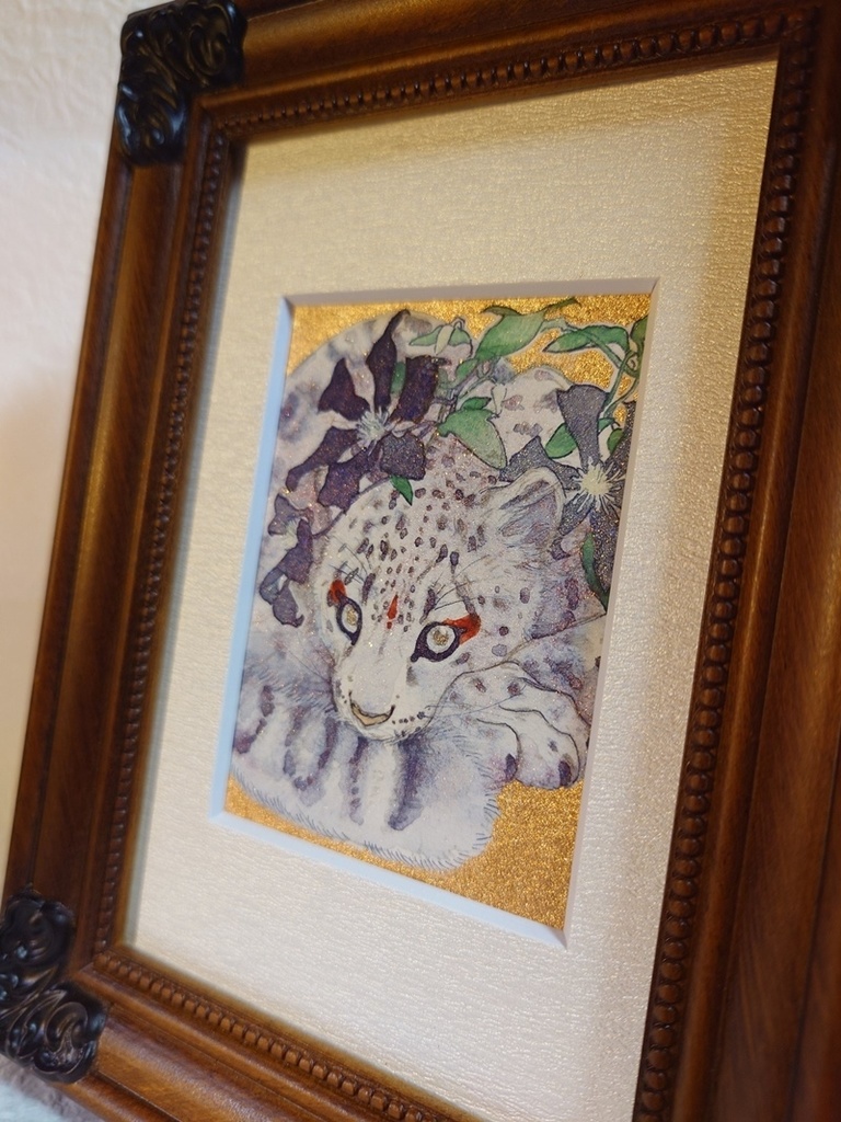 直筆ATC ユキヒョウ「花舞う」