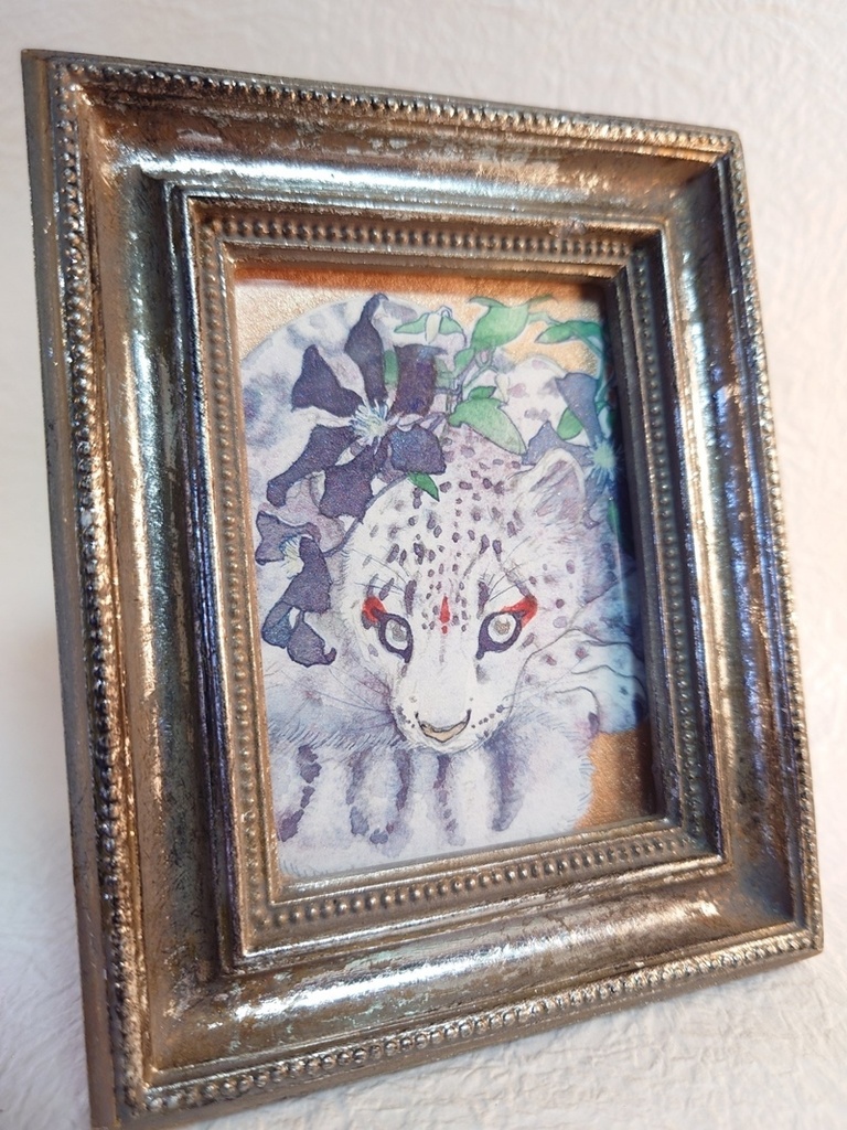 直筆ATC ユキヒョウ「花舞う」