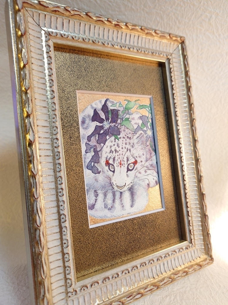 直筆ATC ユキヒョウ「花舞う」