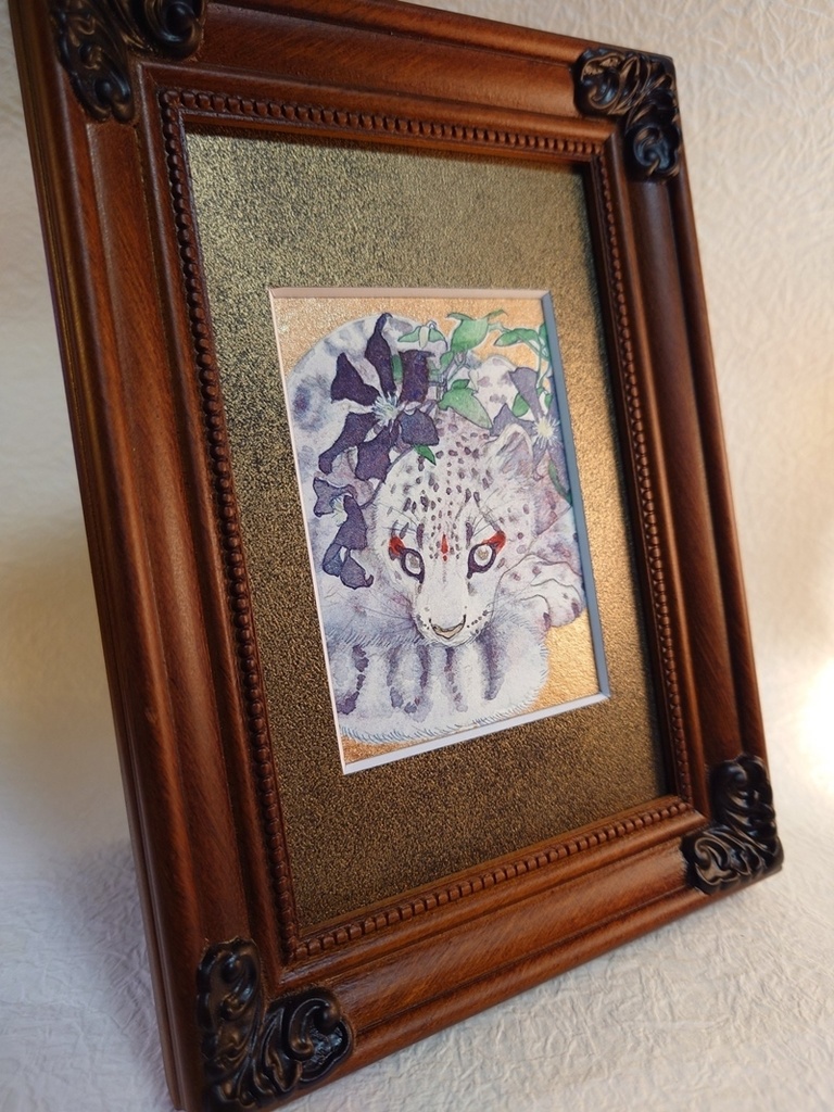 直筆ATC ユキヒョウ「花舞う」