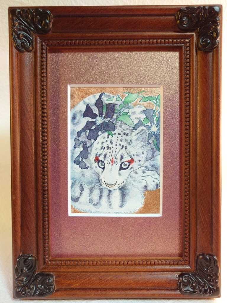 直筆ATC ユキヒョウ「花舞う」