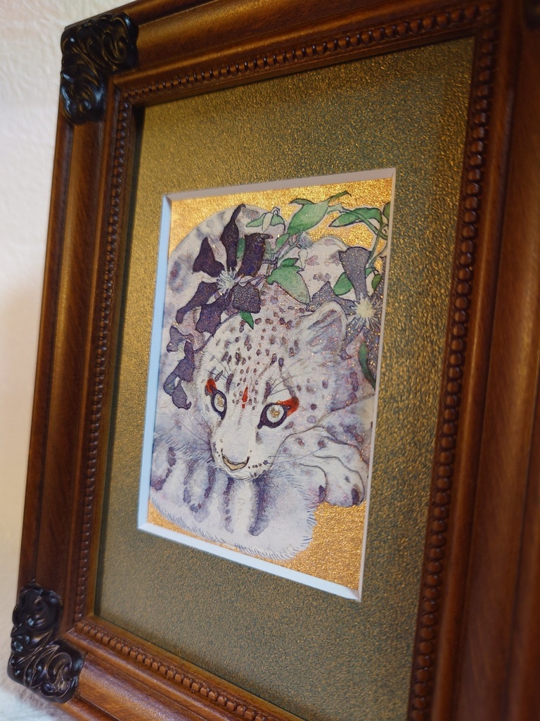 直筆ATC ユキヒョウ「花舞う」