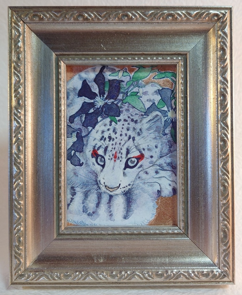 直筆ATC ユキヒョウ「花舞う」