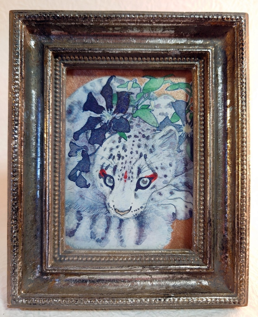 直筆ATC ユキヒョウ「花舞う」