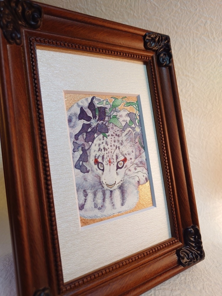 直筆ATC ユキヒョウ「花舞う」