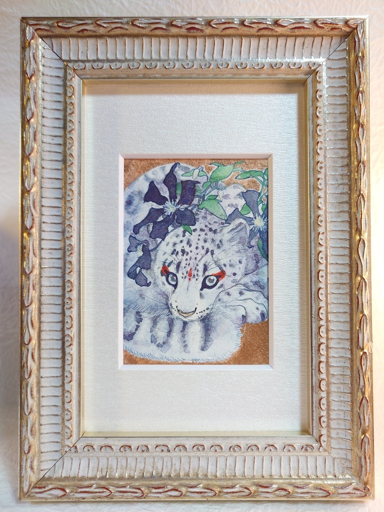 直筆ATC ユキヒョウ「花舞う」