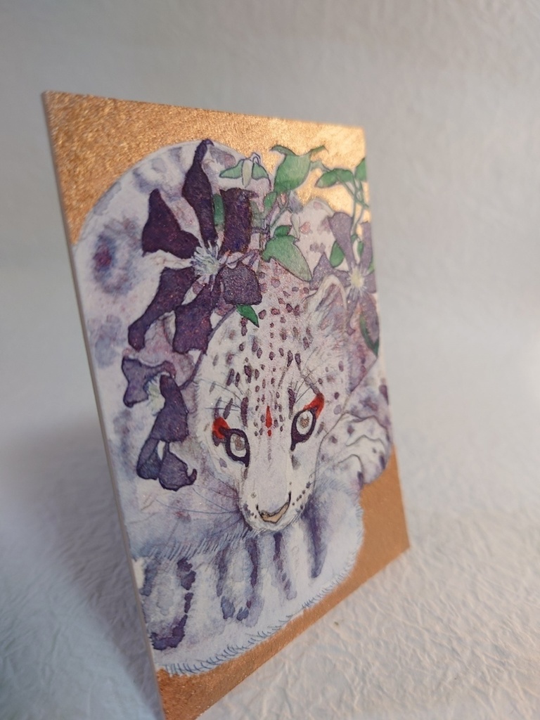 直筆ATC ユキヒョウ「花舞う」