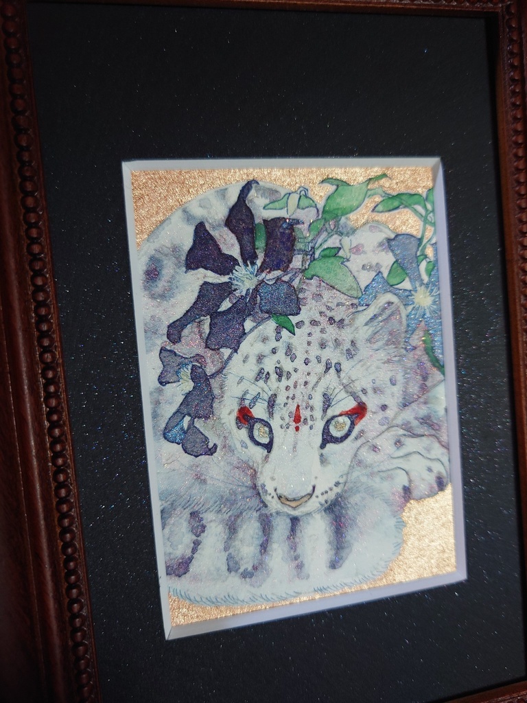 直筆ATC ユキヒョウ「花舞う」