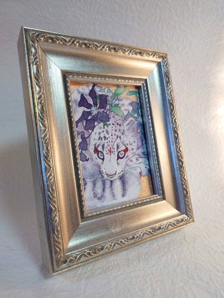 直筆ATC ユキヒョウ「花舞う」