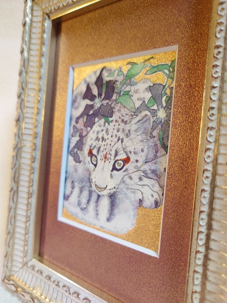 直筆ATC ユキヒョウ「花舞う」