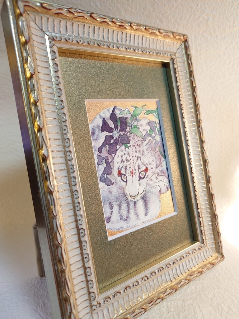 直筆ATC ユキヒョウ「花舞う」