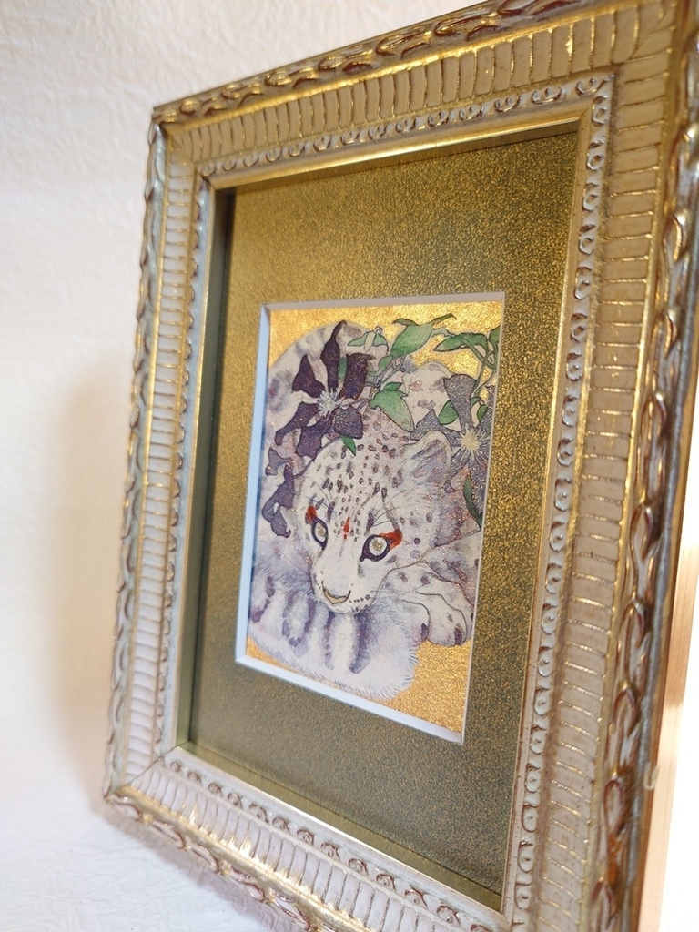 直筆ATC ユキヒョウ「花舞う」