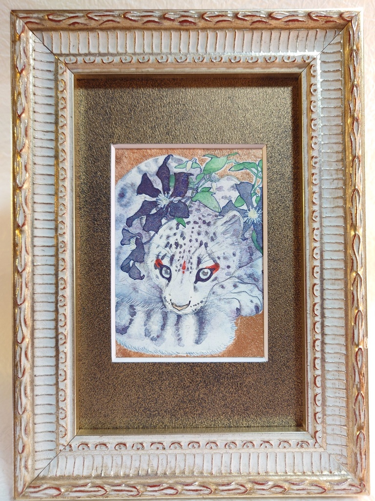 直筆ATC ユキヒョウ「花舞う」