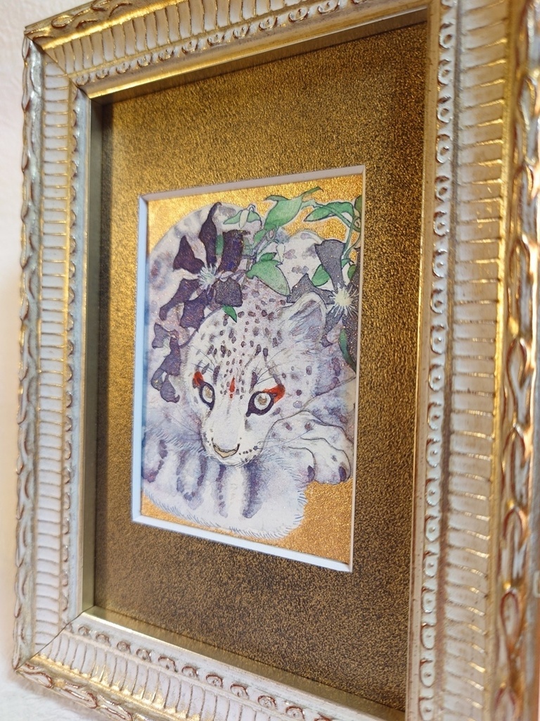 直筆ATC ユキヒョウ「花舞う」