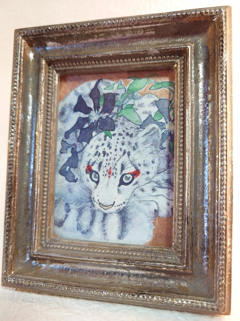 直筆ATC ユキヒョウ「花舞う」