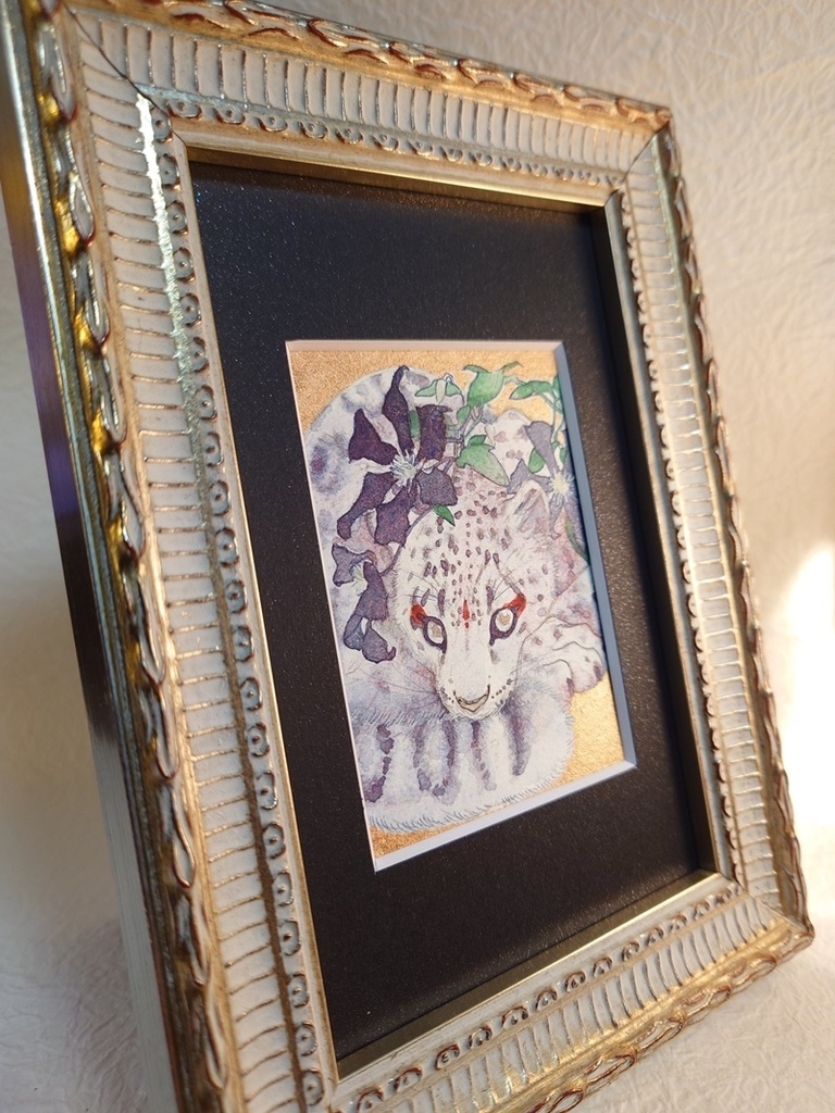 直筆ATC ユキヒョウ「花舞う」