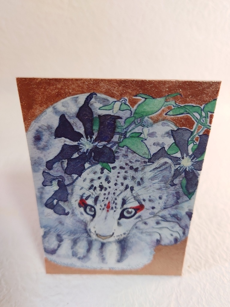 直筆ATC ユキヒョウ「花舞う」