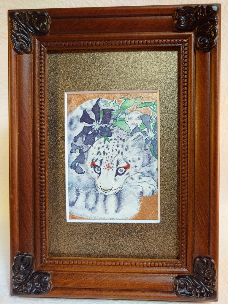 直筆ATC ユキヒョウ「花舞う」