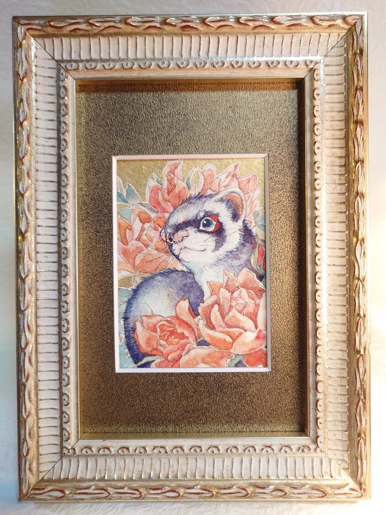 直筆ATC「花篭り」フェレット