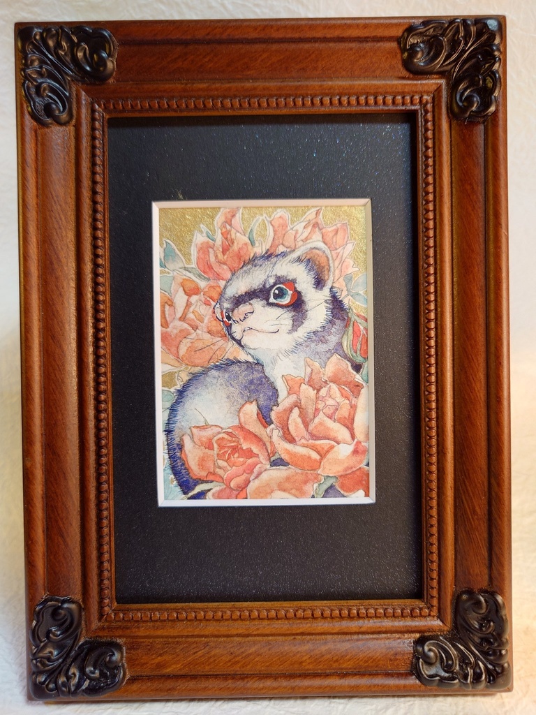 直筆ATC「花篭り」フェレット