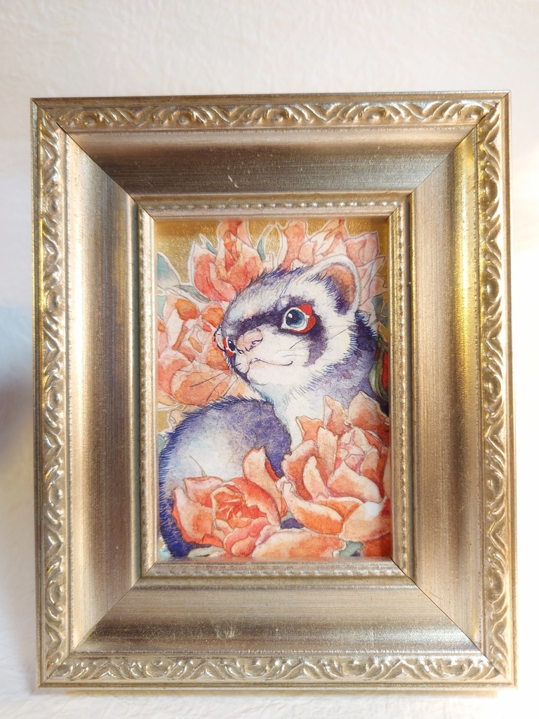 直筆ATC「花篭り」フェレット