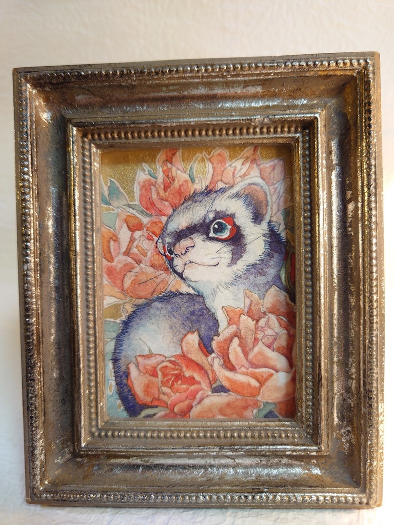 直筆ATC「花篭り」フェレット