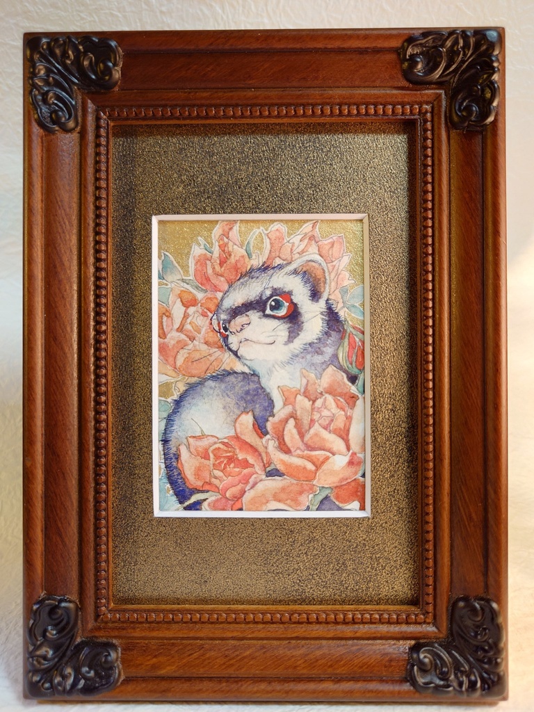 直筆ATC「花篭り」フェレット