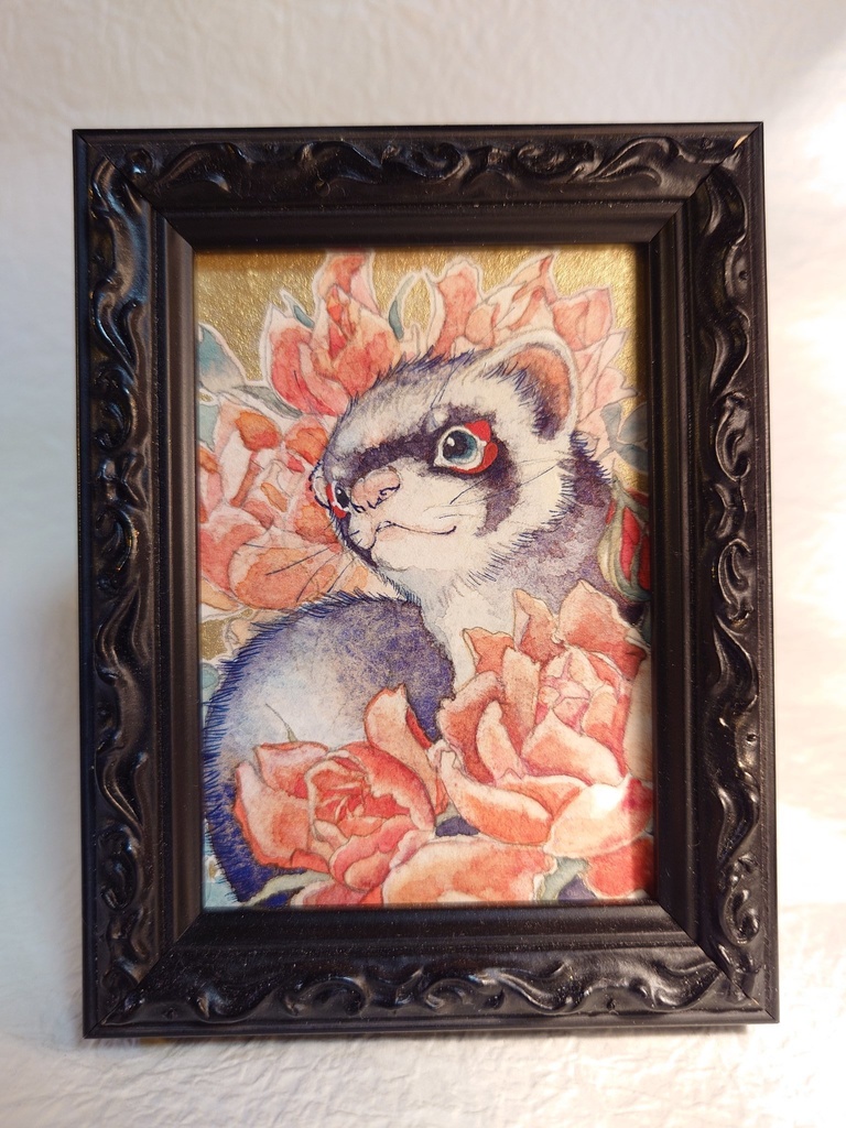 直筆ATC「花篭り」フェレット