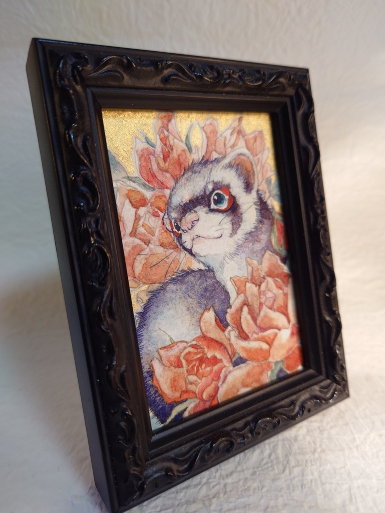 直筆ATC「花篭り」フェレット