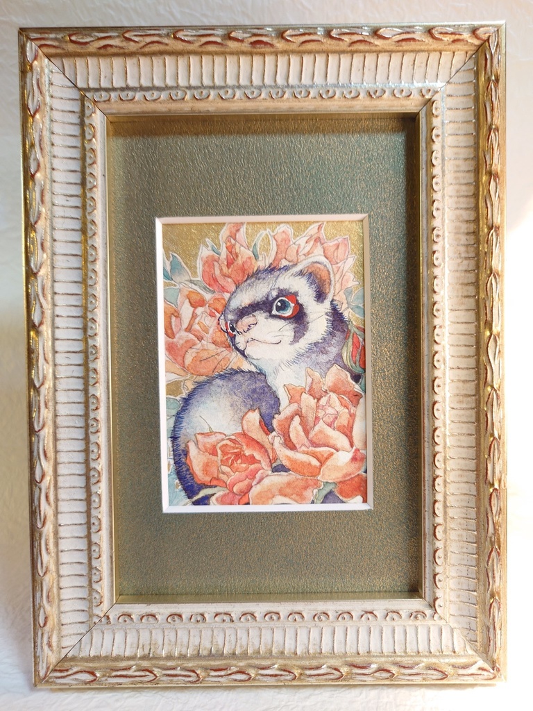 直筆ATC「花篭り」フェレット