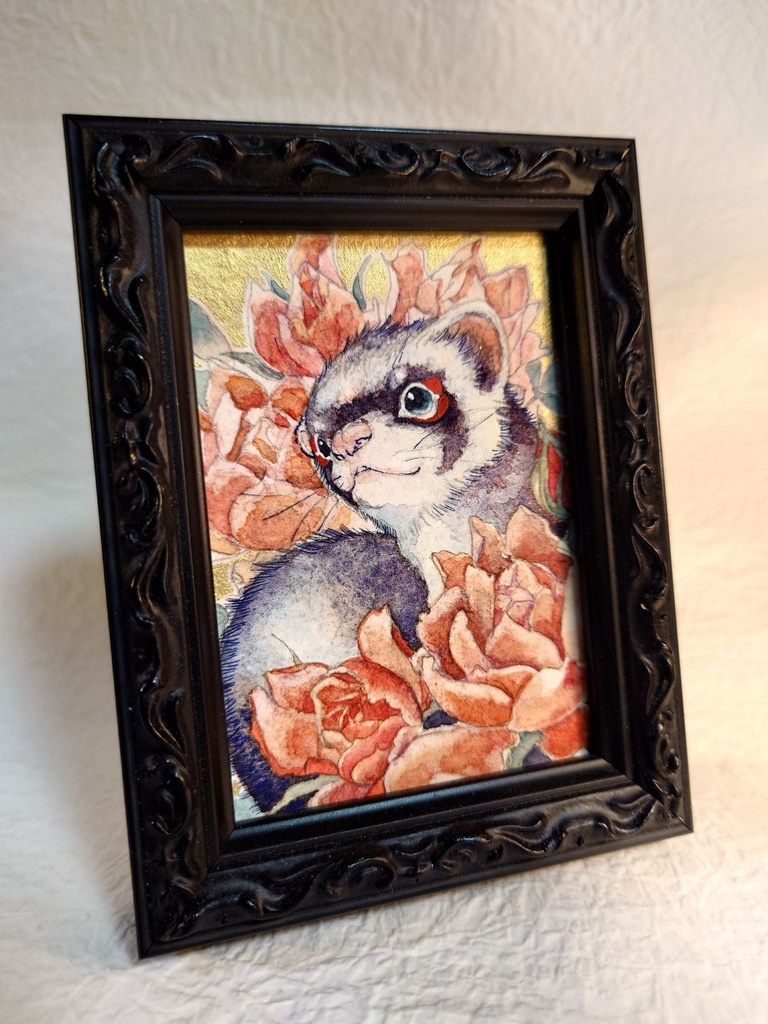 直筆ATC「花篭り」フェレット