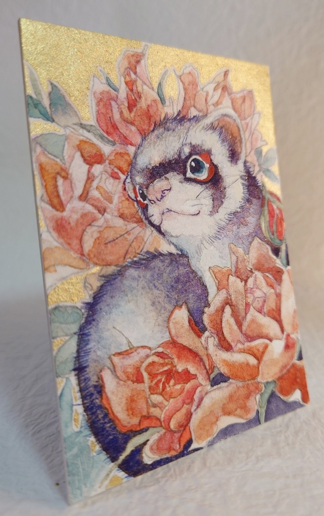 直筆ATC「花篭り」フェレット