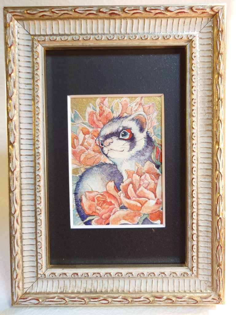 直筆ATC「花篭り」フェレット