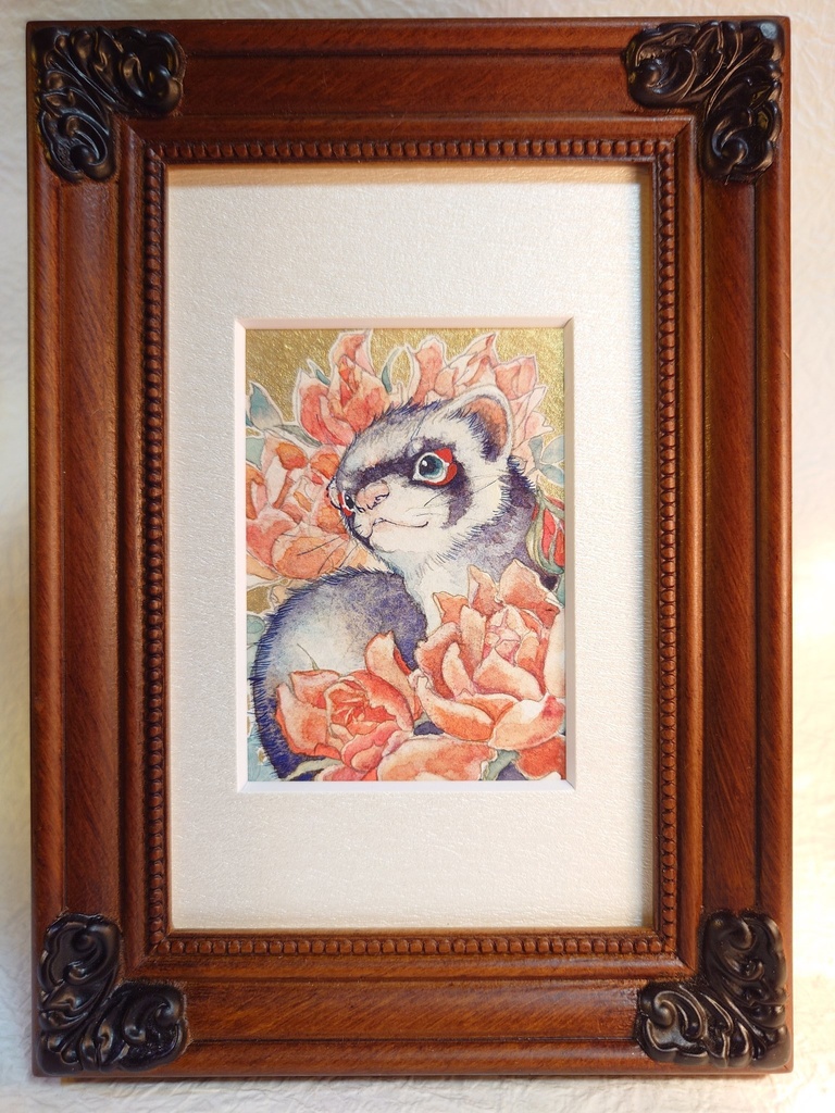 直筆ATC「花篭り」フェレット