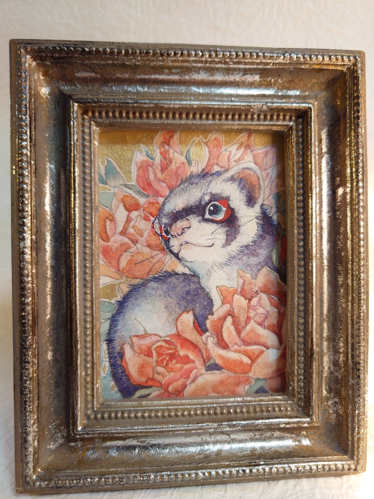 直筆ATC「花篭り」フェレット