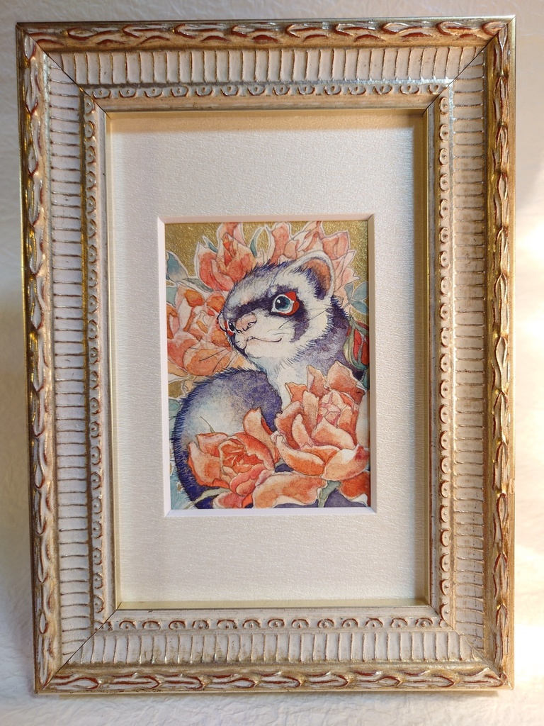 直筆ATC「花篭り」フェレット